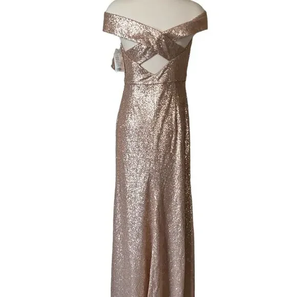Dessy Collection NWT Bridesmaid Elle Sequin Trumpet Rose Gold Dress Size 0 - Picture 4 of 8